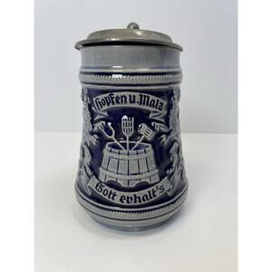 Gertz Vintage German Beer Stein -Blue And Gray Stoneware With Salt glaze *READ